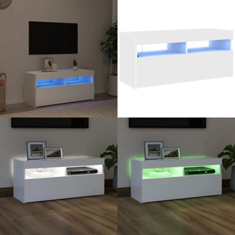 Mobile Porta TV con Luci LED Bianco 90x35x40 cm - TV con luci RGB - Mobiletto HiFi