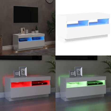 Mobile Porta TV con Luci LED Bianco Lucido 80x35x40 cm - TV stand con luci LED - Supporto TV moderno