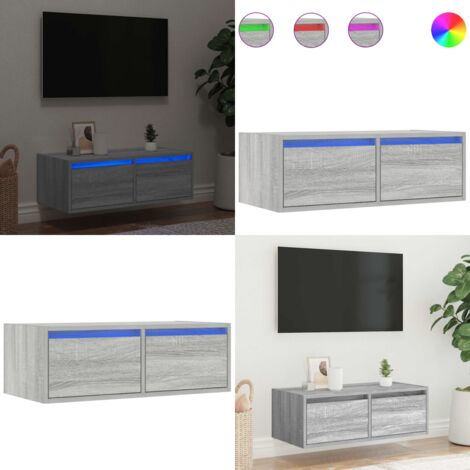 Mobile Porta TV con Luci LED Grigio Sonoma 75x35,5x25 cm - TV Wall Mount - Armadio TV con luci RGB