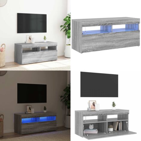 Mobile Porta TV con Luci LED Grigio Sonoma 90x35x40 cm - TV stand con luci RGB - Mobile TV grigio Sonoma