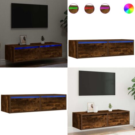 Mobile Porta TV con Luci LED Rovere Fumo 100X35,5x25 cm - TV mobile - Armadio TV