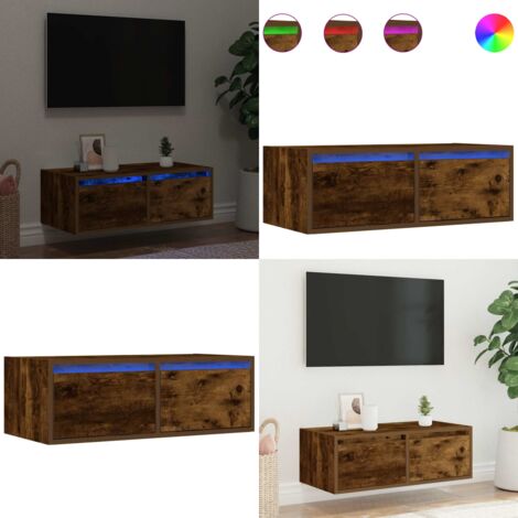 Mobile Porta TV con Luci LED Rovere Fumo 75x35,5x25 cm - TV mobile - Armadio TV