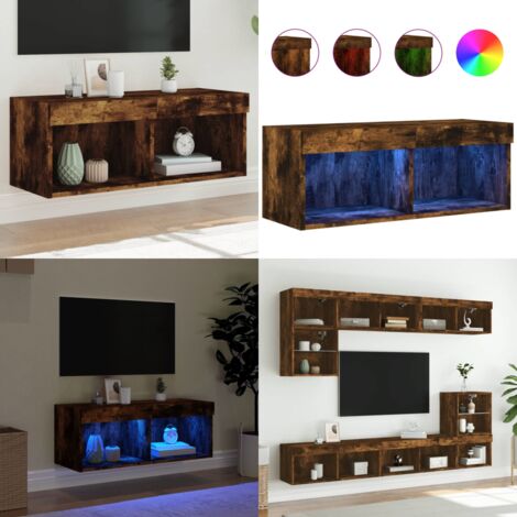 Mobile Porta TV con Luci LED Rovere Fumo 80x30x30 cm - Luci LED - TV Wall Mount