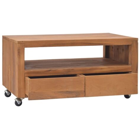 Mobile Porta TV con Ruote 80x50x42 cm in Legno Massello di Teak vidaXL