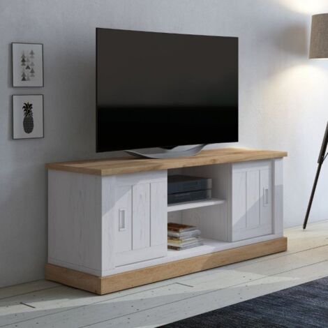 Mobile porta TV con vano a giorno e 2 ante scorrevoli colore pino bianco e rovere 145x60H cm - Anthony III
