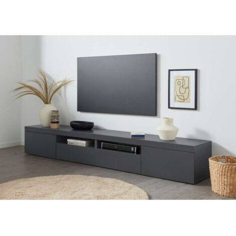 WEB FURNITURE Porta Tv Lowboard 240 Essential Antracite Opaco 2 Ante 1 Ribalta
