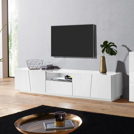 Mobile Porta TV Design 4 Ante Vano Cassetto Scorrevole Bianco Vega Low XL