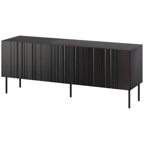 Mobile porta TV Frassino, Madia da salotto con tre ante battenti e tre vani interni, Rialzato da terra, 151x42 h60 cm, Nero