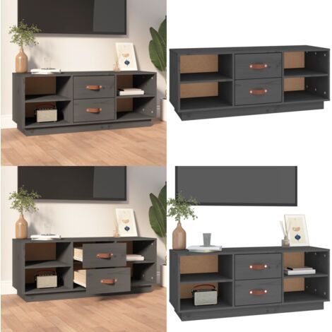 Mobile Porta TV Grigio 100x34x40 cm in Legno Massello di Pino - Mobile TV grigio - Mobile TV in pino