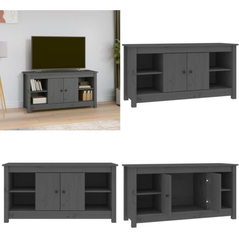 Mobile Porta TV Grigio 103x36,5x52 cm in Legno Massello di Pino - Mobile in legno - Mobile porta TV