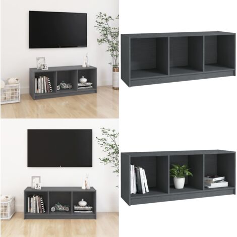 Mobile Porta TV Grigio 104x33x41 cm in Legno Massello di Pino - Armadietto Stereo - TV Stand in Legno