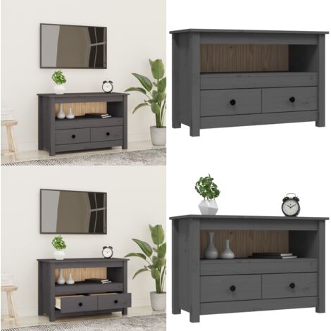 Mobile Porta TV Grigio 79x35x52 cm in Legno Massello di Pino - Armadio tv grigio - Armadio tv in pino