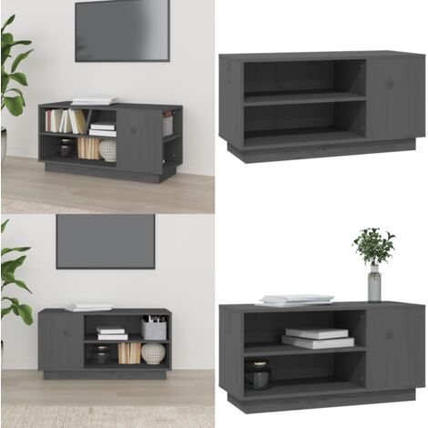 Mobile Porta TV Grigio 80x35x40,5 cm in Legno Massello di Pino - Mobile per TV - Mobile in Legno