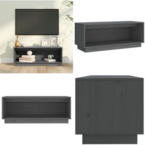 Mobile Porta TV Grigio 90x35x35 cm in Legno Massello di Pino - Mobile TV grigio - Mobile TV in pino