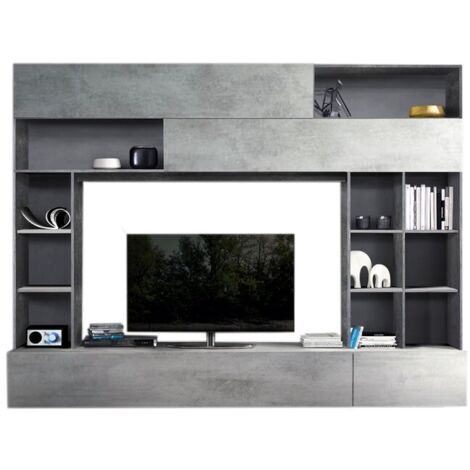 Mobile Porta Tv Grigio Cemento Parete Attrezzata Moderna Ante Soggiorno Libreria
