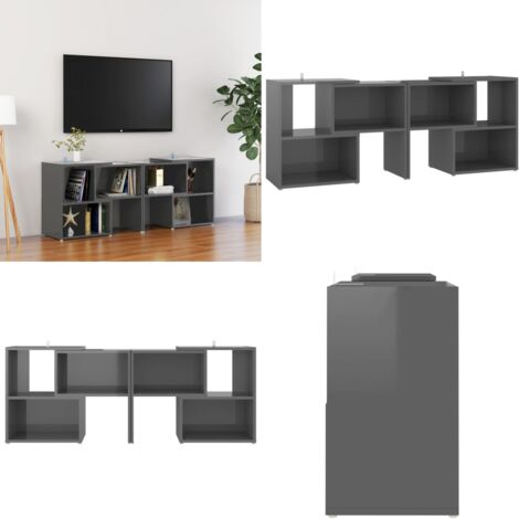 Mobile Porta TV Grigio Lucido 104x30x52 cm in Legno Multistrato - Mobile TV in legno - Mobile TV grigio lucido