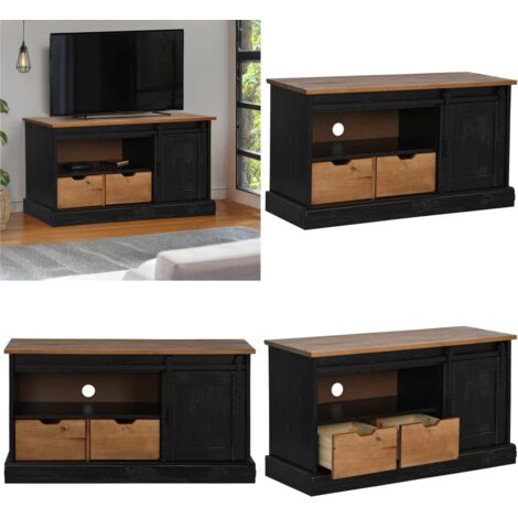 Mobile Porta TV HALDEN con Anta Scorrevole Nero 110x40x60 cm - Mobile TV scorrevole - Mobile TV con anta