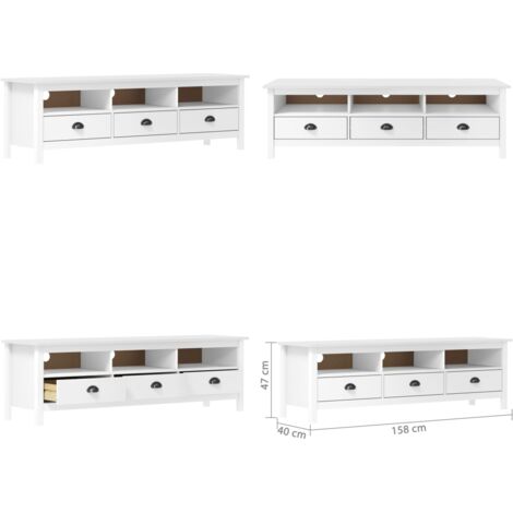Mobile Porta TV Hill Bianco 158x40x47 cm in Legno di Pino - Armadietto Hi-Fi - Credenza bassa
