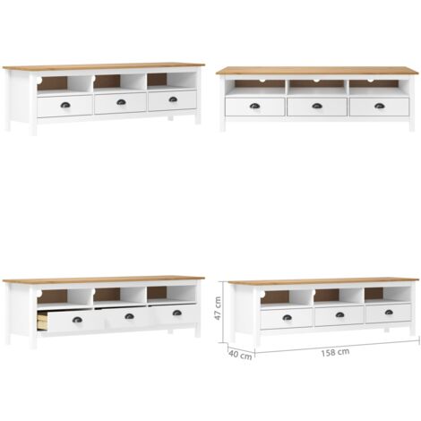 Mobile Porta TV Hill Bianco 158x40x47 cm in Legno di Pino - Mobile TV in legno - Mobile TV retro