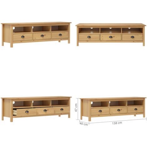 Mobile Porta TV Hill Marrone ambra 158x40x47cm Legno Pino - Credenza TV - Armadietto Hi-Fi