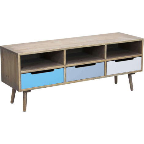 Mobile porta TV in legno con 3 ripiani e 3 cassetti colorati BREDA