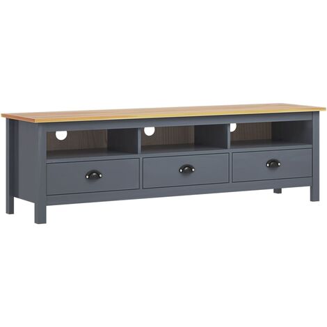 Mobile Porta TV in Legno di Pino Mobiletto con Scomparto e 3 Cassetti vari colori colore : Grigio e marrone miele
