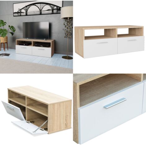 Mobile Porta TV in Legno Multistrato 95x35x36cm Rovere e Bianco - Mobile TV moderno - Mobile TV con ripiani