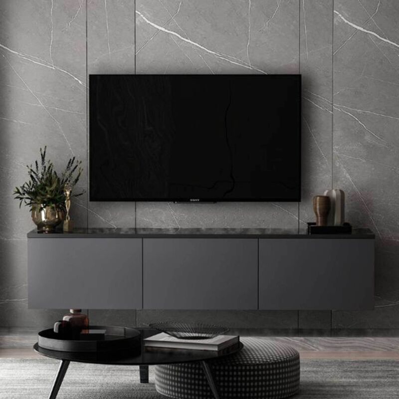 MOBILIER1 Neon Meuble TV 100 % M&Eacute;LAMINE Anthracite