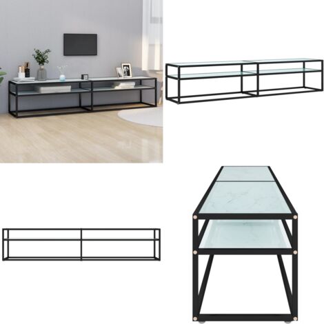 Mobile Porta TV Marmo Bianco 200x40x40,5 cm in Vetro Temperato - TV Stand - Mobile Porta TV