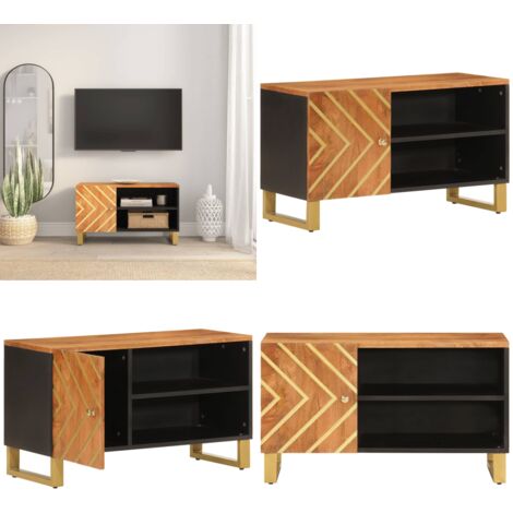 Mobile Porta TV Marrone e Nero 80x31,5x46 cm in Legno di Mango - TV Stand - Mobile in Legno di Mango