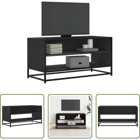 Mobile porta TV -  Mobile Porta TV Nero 91x40x46 cm in Truciolato e Metallo
