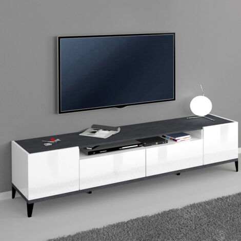 BOB GARDENS Mobile porta TV 200x40 cm 2 vani 2 cassetti bianco lucido ardesia Made in Italy
