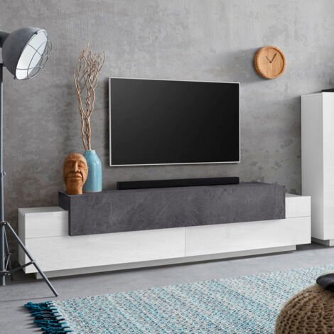 Mobile Porta Tv Moderno 200x45x51,5cm - CELESTIA - Colore: bianco laccato lucido/report