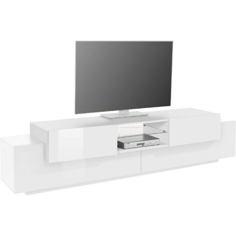 Mobile Porta Tv Moderno 220x40/45x51cm - ZENITH - Colore: bianco laccato