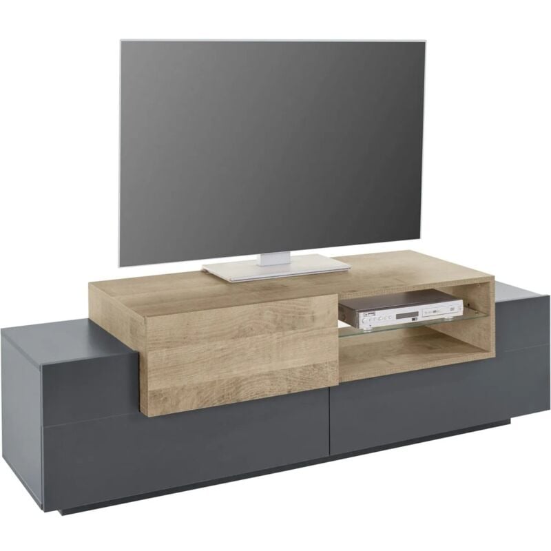 Web Furniture - Mobile Porta tv Antracite Oak 160 cm Madia Bassa per Soggiorno