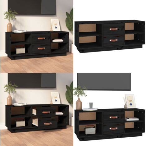 Mobile Porta TV Nero 100x34x40 cm in Legno Massello di Pino - Mobile TV nero - Mobile TV in pino