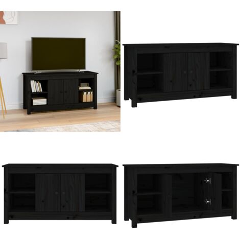 Mobile Porta TV Nero 103x36,5x52 cm in Legno Massello di Pino - Mobile TV in pino - Mobile TV nero