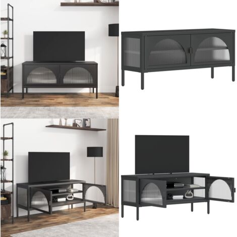 Mobile Porta TV Nero 105x35x50 cm Vetro e Acciaio - TV Stand - Mobile per TV