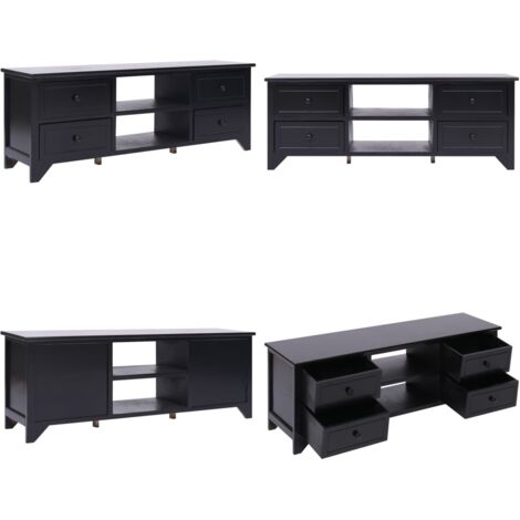 Mobile Porta TV Nero 108x30x40 cm in Legno di Paulownia - Mobile TV Nero - Mobile TV Paulownia