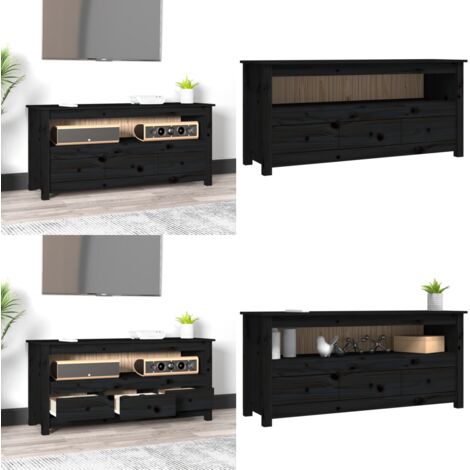 Mobile Porta TV Nero 114x35x52 cm in Legno Massello di Pino - Mobile TV in pino - Mobile TV in legno massello