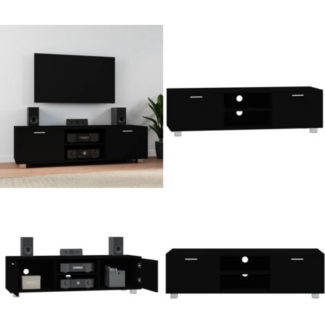 Mobile Porta TV Nero 140x40,5x35 cm in Legno Multistrato - Mobile TV in Legno - Supporto TV