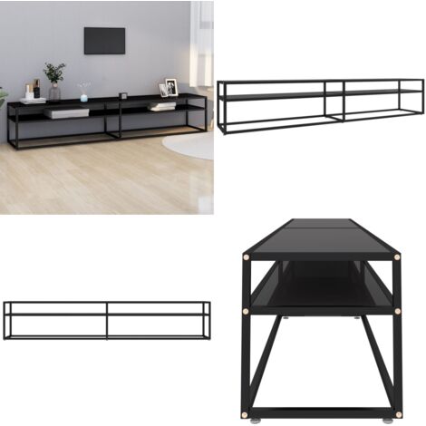Mobile Porta TV Nero 220x40x40,5 cm in Vetro Temperato - TV Stand - Mobile Porta TV