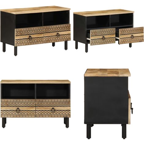 Mobile Porta TV Nero 70x33,5x46 cm Legno Massello Mango Grezzo - Armadio TV - Armadio in legno