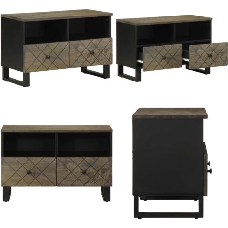 Mobile Porta TV Nero 70x33x46 cm in Legno Massello di Mango - Mobile TV nero - Mobile TV mango