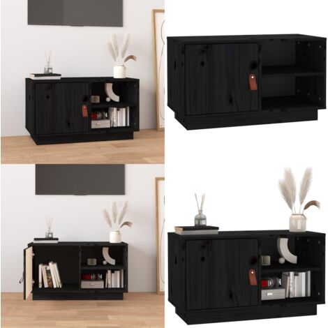 Mobile Porta TV Nero 70x34x40 cm in Legno Massello di Pino - Mobile TV nero - Mobile TV in pino
