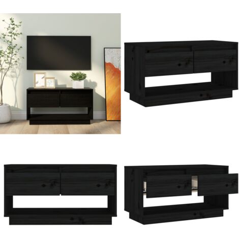 Mobile Porta TV Nero 74x34x40 cm in Legno Massello di Pino - Mobile TV nero - Mobile TV in pino