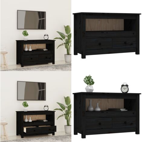 Mobile Porta TV Nero 79x35x52 cm in Legno Massello di Pino - Mobile tv in legno - Armadio tv in pino