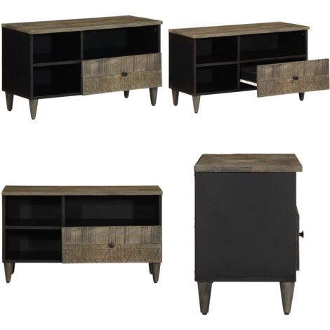 Mobile Porta TV Nero 80x33x46 cm in Legno Massello di Mango - TV stand in legno - Mobile TV mango