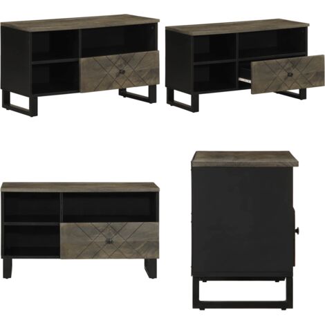 Mobile Porta TV Nero 80x33x46 cm in Legno Massello di Mango - TV Stand - Mobile in Legno di Mango