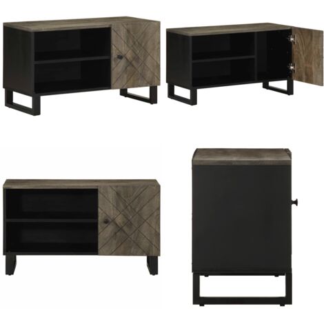 Mobile Porta TV Nero 80x33x46 cm in Legno Massello di Mango - TV Stand - Mobile in Legno di Mango